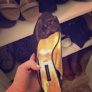 Silky brown peep toe sling backs!